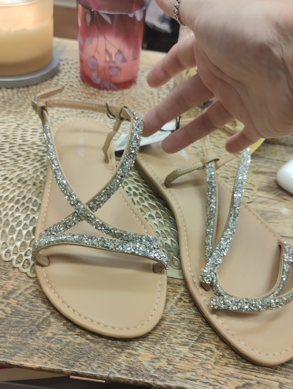 Glitter Crisscross Flat Sandals - Silver